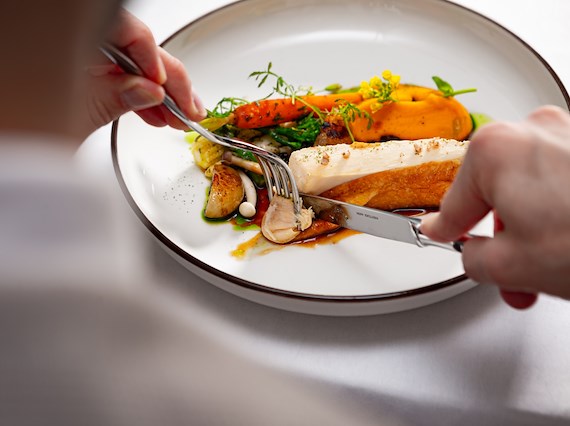 Chicken - grilled farmers chicken breast with sweet potato, spring vegetable a roasted liver and morells sauce
